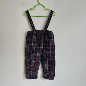 Vintage Baby Boys 18 Months Suspenders Pants  Navy Red And Green Plaid Thick